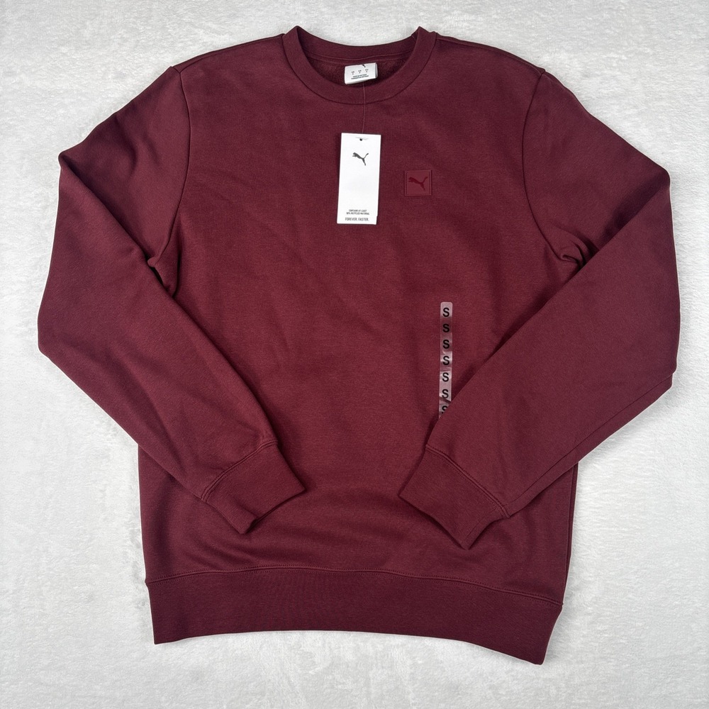 PUMA Men's Small Ruby Shimmer ESS Elevated Logo Crew Knit Sweatshirt